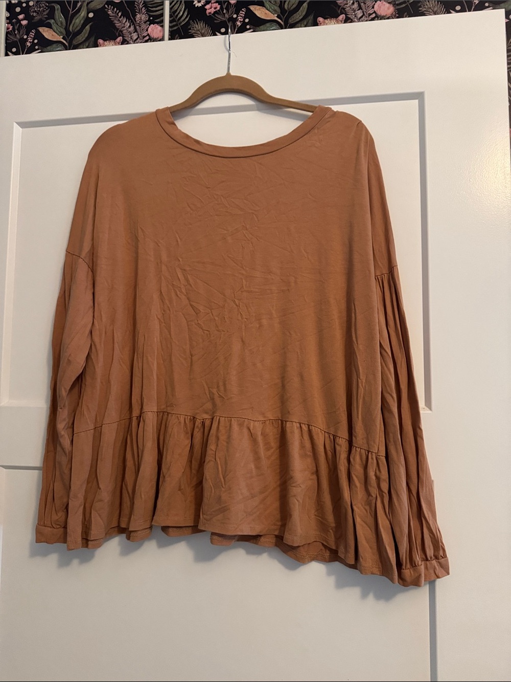 1.4.3. Story by Line Up Rust Brown Peplum Long-Sleeve Top
